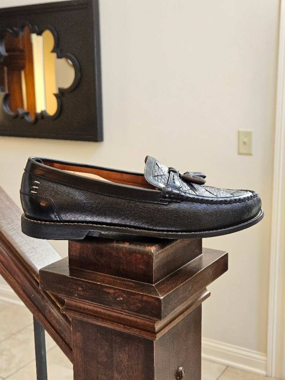 Trask Men's Woven Black Leather Tassel Loafers, Sz 9 - Picture 8 of 16
